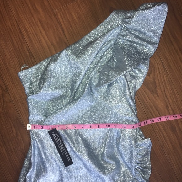 Topshop One Shoulder Glitter Textured Ruffled Mini Party Dress Size 6 NWT - Picture 4 of 6